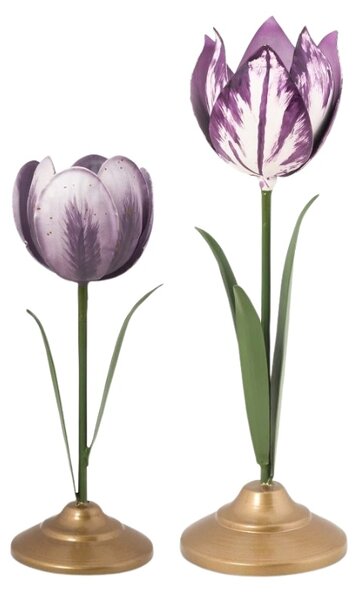 Set 2 suporturi pentru lumânări, din metal, Pip Studio, lalele 21 și 26 cm, Lilac, colecția Others