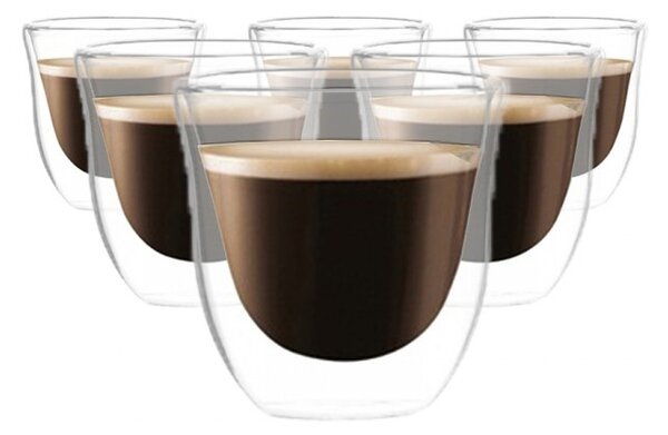 Set 6 pahare cafea, pereți dubli, sticlă borosilicată, 70 ml