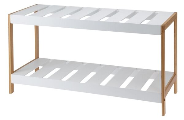 Suport pentru încălțăminte – Excellent Houseware | 2 rafturi, bambus & MDF, 70x26x36 cm, alb/maro