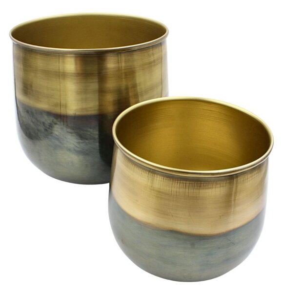 Set 2 Măști pentru Ghivece de Flori – Metal Auriu și Gri Fumuriu, 19 cm și 14 cm