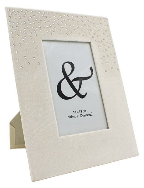 Ramă Foto Elegantă 18x23 cm – Catifea, Alb Ivory cu Cristale