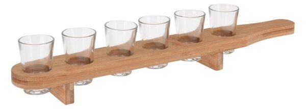 Set 6 Pahare Shot cu Tavă din Lemn – 7 Piese, Atmosfera, 40 ml