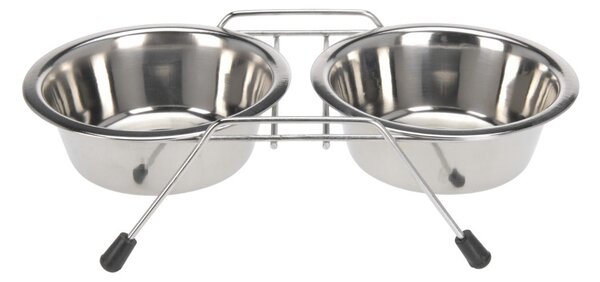 Set 2 boluri, pentru câini și pisici, cu suport, din oțel inoxidabil, 34.5x16.5x8 cm, 0.8l