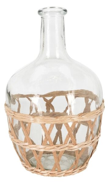 Vază Decorativă din Sticlă Transparentă cu Coș Împletit | 15 x 24 cm