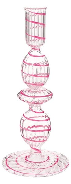 Suport din sticlă, pentru lumânări, Pip Studio, Swirl Pink, 20 cm, colecția Jolie