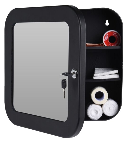 Dulap pentru Medicamente cu Oglindă și Închidere cu Cheie, 32x32x11.5 cm, Negru – Bathroom Solutions