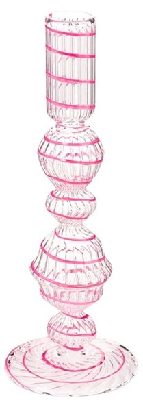 Suport din sticlă, pentru lumânări, Pip Studio, Swirl Pink, 22 cm, colecția Jolie