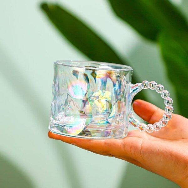 Cană din sticlă, pentru cafea. 7.5 cm, 260 ml, design iridescent, SZK55