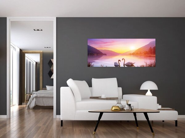 Tablou - Lebăde îndrăgostite (120x50 cm)