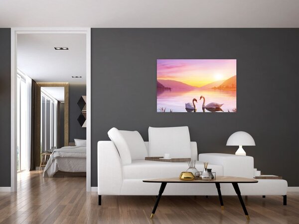 Tablou - Lebăde îndrăgostite (90x60 cm)