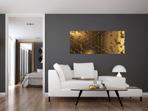 Tablou - Hexagoane verzi (120x50 cm)