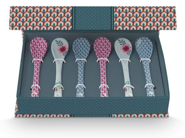 Set 6 lingurițe, din porțelan, Pip Studio, Blue, 13 cm, colecția Flower Festival
