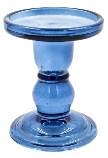 Suport pentru lumânare, tip sfeșnic, din sticlă albastră, cu design clasic, 11x8.5 cm, Arti Casa