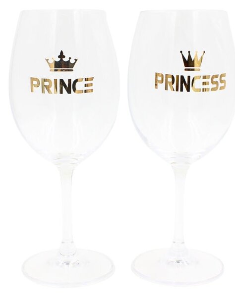 Set 2 pahare vin, cristal ecologic, 440 ml, Nekupto - Prince & Princess