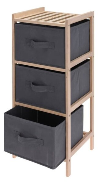 Dulap cu 3 rafturi lemn și 3 cutii depozitare gri, 65 cm înălțime, Giftdesign