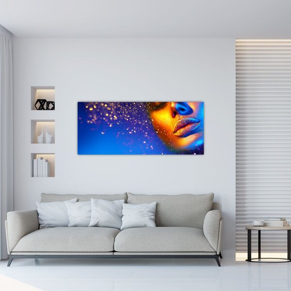 Tablou - Body art, combinație auriu-albastru (120x50 cm)