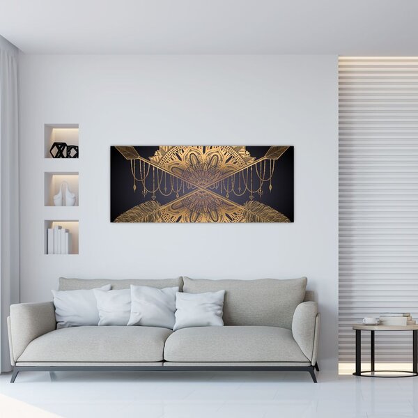 Tablou - Mandala aurie cu săgeți (120x50 cm)