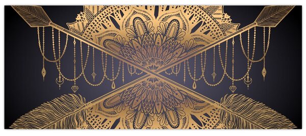 Tablou - Mandala aurie cu săgeți (120x50 cm)