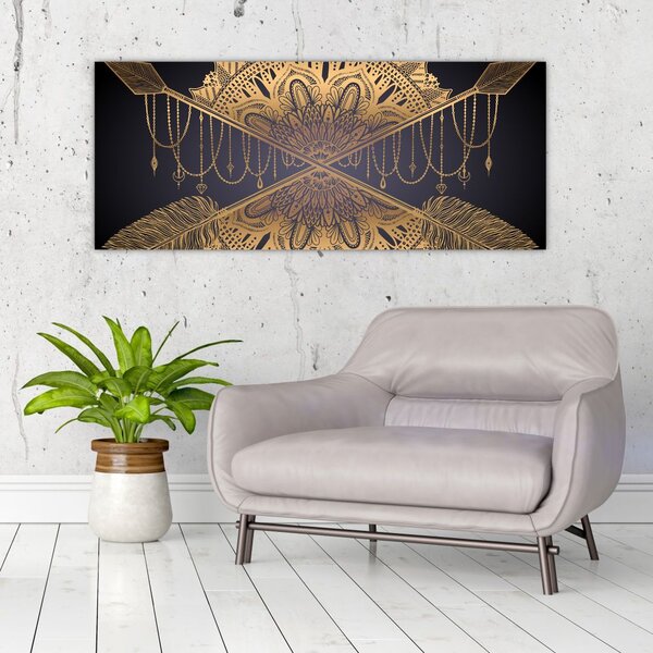 Tablou - Mandala aurie cu săgeți (120x50 cm)