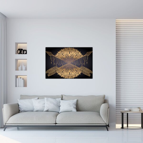 Tablou - Mandala aurie cu săgeți (90x60 cm)