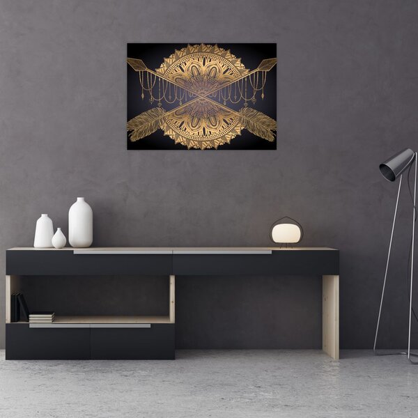 Tablou - Mandala aurie cu săgeți (70x50 cm)