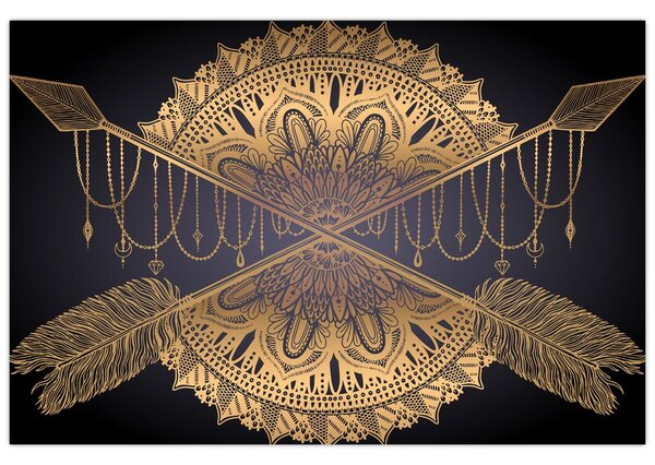 Tablou - Mandala aurie cu săgeți (90x60 cm)