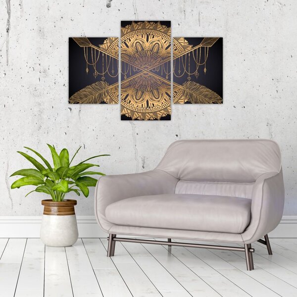 Tablou - Mandala aurie cu săgeți (90x60 cm)