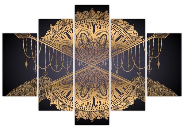 Tablou - Mandala aurie cu săgeți (150x105 cm)