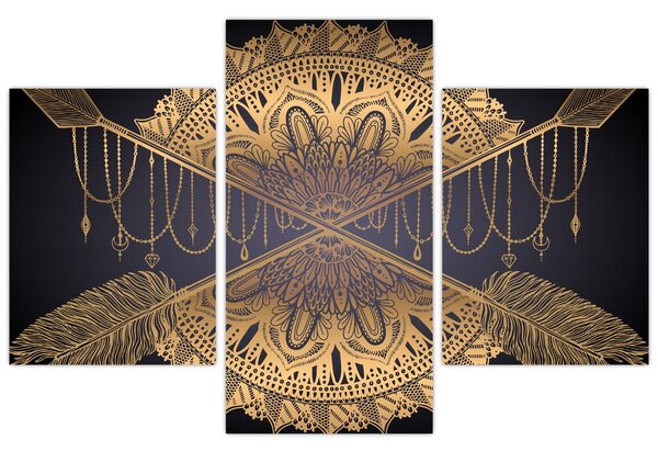 Tablou - Mandala aurie cu săgeți (90x60 cm)