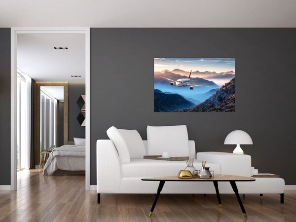 Tablou - Avion peste crestele montane (90x60 cm)