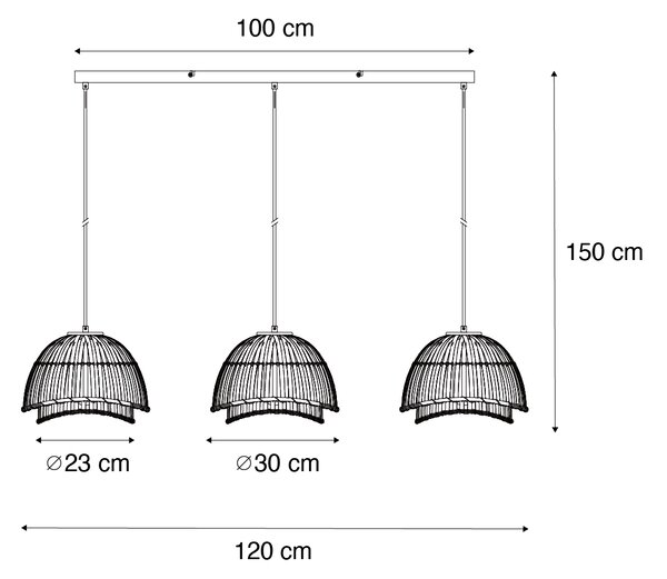 Lampă suspendată orientală neagră cu bambus natural cu 3 lumini - Pua