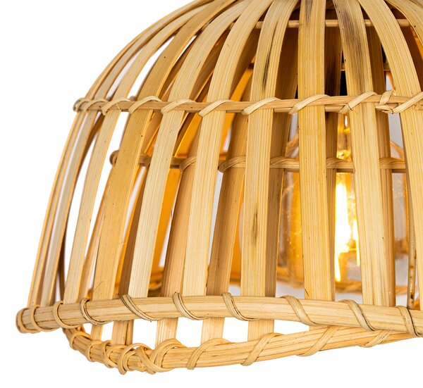 Lampă suspendată orientală neagră cu bambus natural cu 3 lumini - Pua