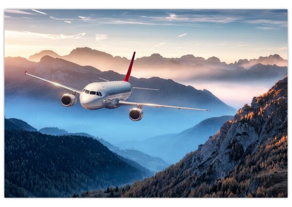 Tablou - Avion peste crestele montane (90x60 cm)