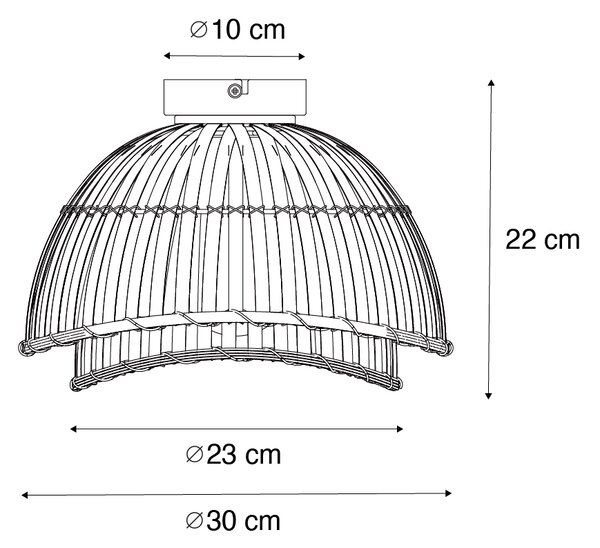 Plafoniera orientală neagră cu bambus natural 30 cm - Pua