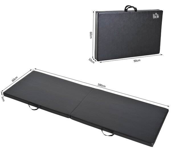 HOMCOM Tapet de Gimnastică Pliabil, Tapet Fitness Gros de 5 cm și Antialunecare, 180x60x5 cm, Negru | Aosom Romania