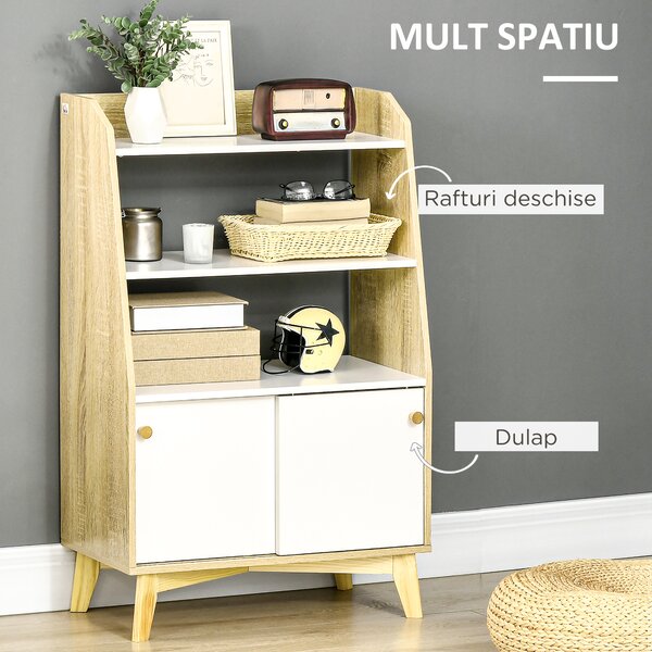 Dulap de depozitare modern, usi glisante si rafturi deschise, din PAL, Lemn de Pin 58x30x93cm Alb, Natural HOMCOM | Aosom Romania