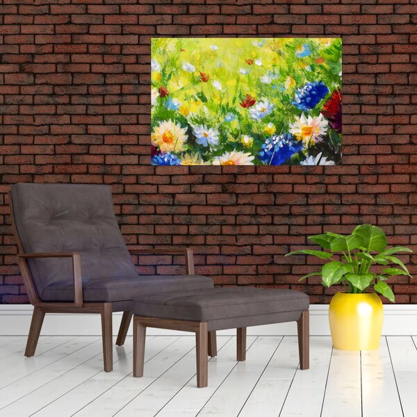Tablou - Pictură în ulei, pajiște înflorită (90x60 cm)