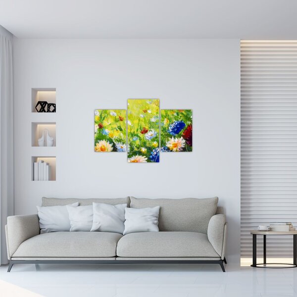 Tablou - Pictură în ulei, pajiște înflorită (90x60 cm)