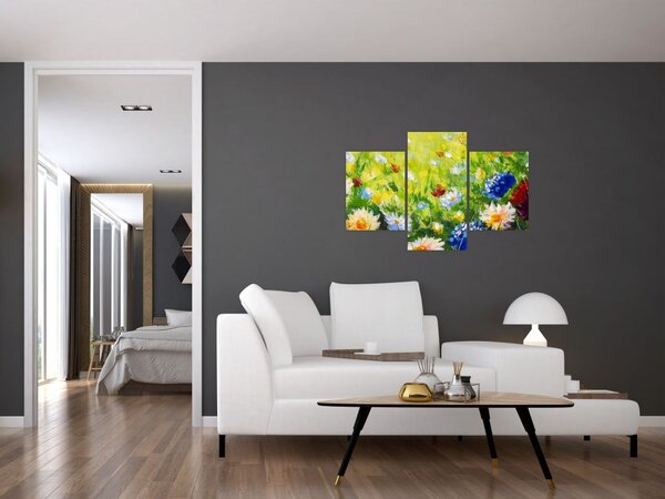 Tablou - Pictură în ulei, pajiște înflorită (90x60 cm)