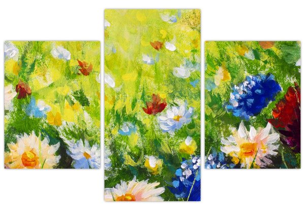 Tablou - Pictură în ulei, pajiște înflorită (90x60 cm)