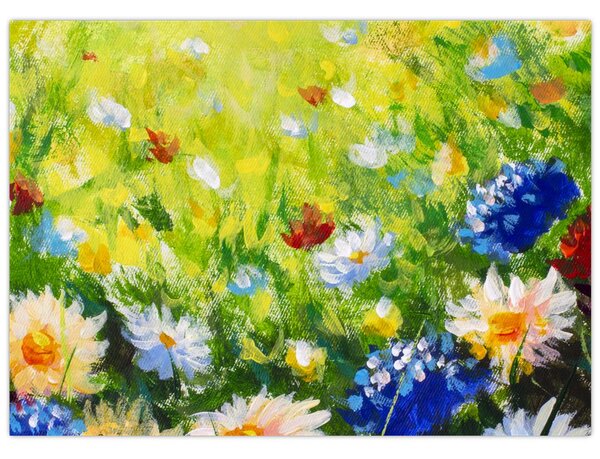 Tablou - Pictură în ulei, pajiște înflorită (70x50 cm)