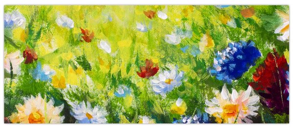 Tablou - Pictură în ulei, pajiște înflorită (120x50 cm)