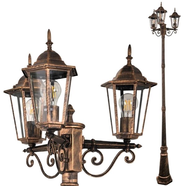 Lampă de exterior 3xE27/20W/230V IP43 2,58 m patină