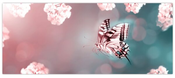 Tablou - Fluture între flori (120x50 cm)