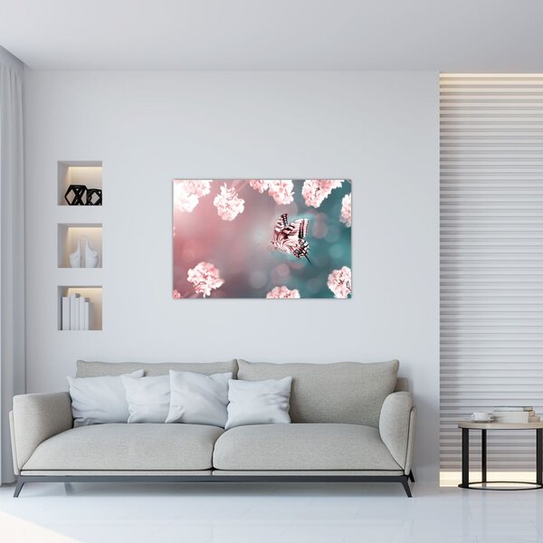 Tablou - Fluture între flori (90x60 cm)