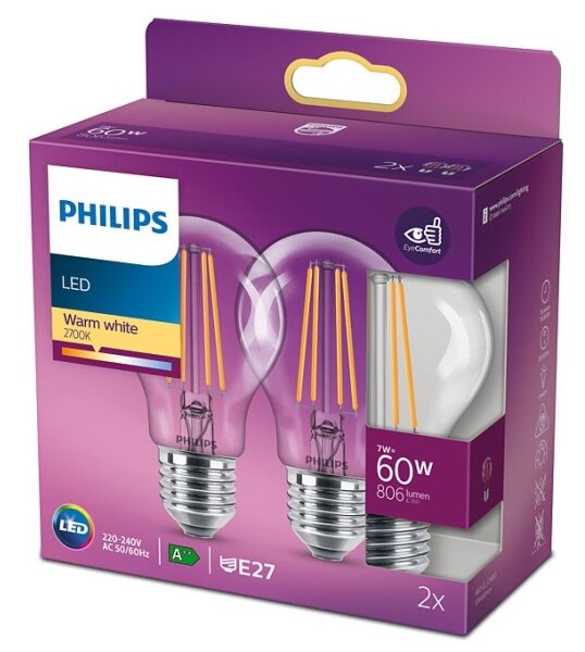 SET 2x bec LED VINTAGE Philips E27/7W/230V 2700K