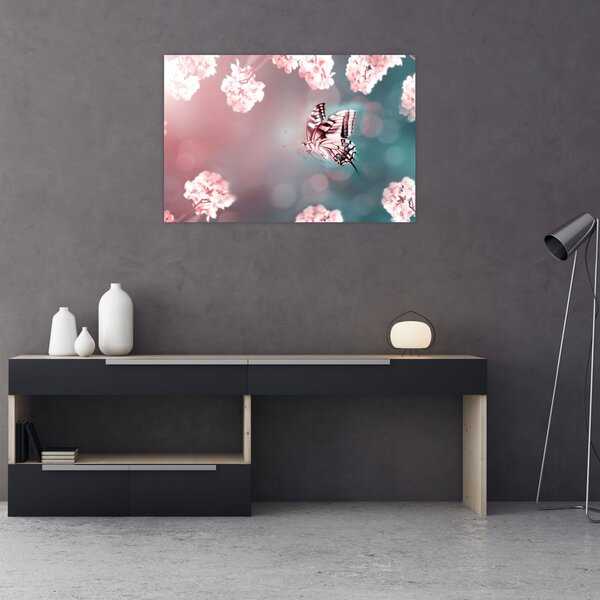 Tablou - Fluture între flori (90x60 cm)
