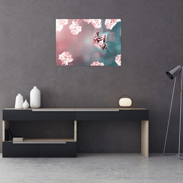 Tablou - Fluture între flori (70x50 cm)