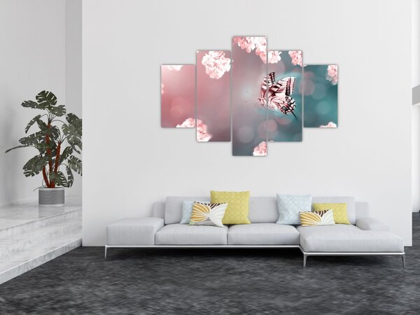 Tablou - Fluture între flori (150x105 cm)