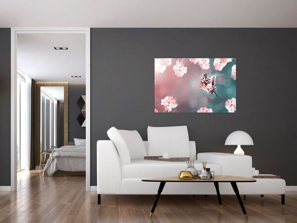 Tablou - Fluture între flori (90x60 cm)